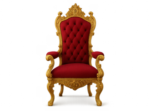 Golden ornate royal throne with red velvet seat