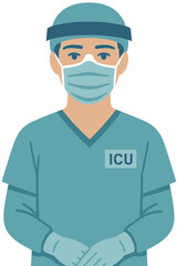 ICU Doctor or Nurse in Protective Gear – Intensive Care Medical Illustration
