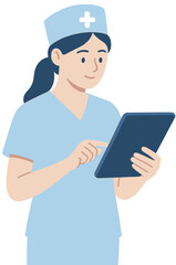 Nurse Illustration – Digital Healthcare and Tablet Usage
