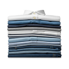 Stack of Neat, Freshly Folded Men's Business Shirts on a White Background