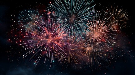 Vibrant Fireworks Display Illuminating the Night Sky with Explosions of Color and Light