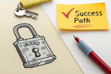 Drawn Lock with Unlocked Tag and Success Path Note