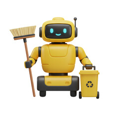 Robot janitor with broom and recycling bin