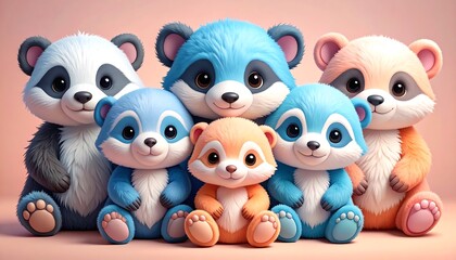 Obraz premium Cute cartoon animals, family portrait