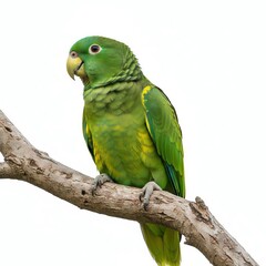 Fototapeta premium Young Green Parakeet Perched on Small Bare Branch