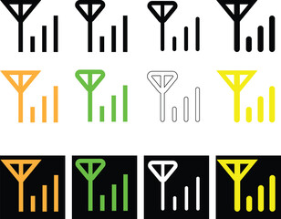 Mobile network tower signal icon, strength in mobile, signal strength to strong, loop, White, black, red color icon.