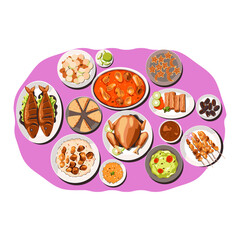 A vibrant spread of diverse and delicious food dishes, showcasing a variety of culinary delights