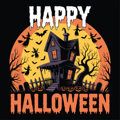 Happy Halloween T-Shirt Design | Ghost, Pumpkin, Bat & Spooky Typography