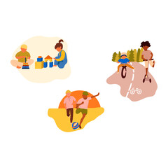 Children enjoying playtime outdoors and indoors with toys, sports, and outdoor activities