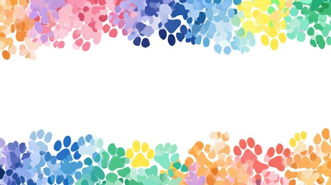 Colorful paw prints border design for creative backgrounds and decorative uses