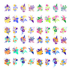 A Collection of Vibrant, Stylized Floral Bouquets and Arrangements for Various Designs