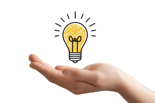 Hand Holding Sketch of Bright Light Bulb