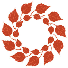 Autumn painted wreath with red birch leaves, round frame with red leaves for your design, autumn leaves frame