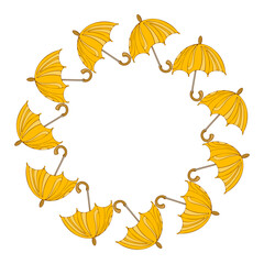 Autumn wreath with a yellow painted umbrella, round frame with a simple yellow umbrella,