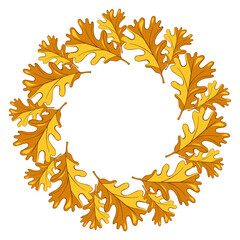 Simple autumn painted wreath with yellow oak leaves, round frame with yellow oak leaves for your design