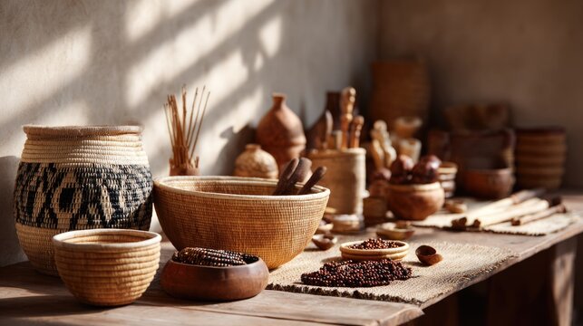 Sudanese Handicrafts with Woven Baskets and Jewelry  
