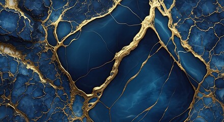 Elegant abstract artwork featuring a textured, dark blue surface with gold veins.