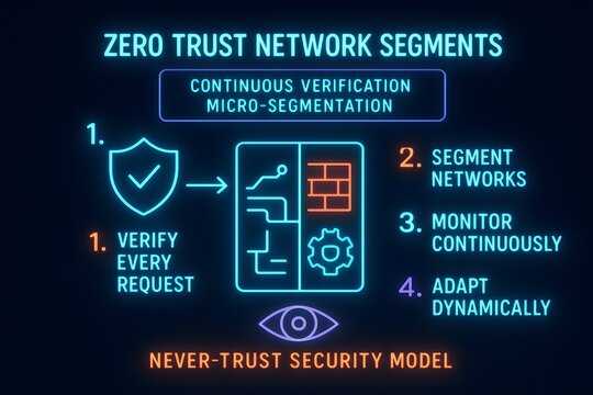 Neon Zero Trust Infographic with Security Framework for Cybersecurity Architecture