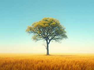 Obraz premium Minimalist Lone Tree in Field