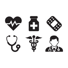 Medical Icons Set, Healthcare, Hospital, Medicine, First Aid, Doctor, Nurse, Medical Equipment, Vector Illustration for Health and Wellness