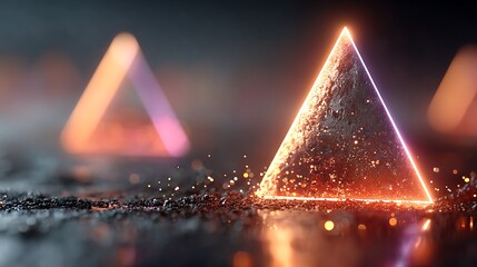 Shiny crystal pyramid glowing with pink light high resolution image