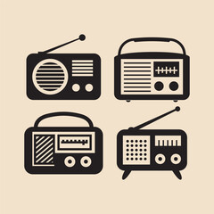 Vintage Taps and Radios Icons Set, Retro Faucets, Classic Water Fixtures, Nostalgic Audio Devices, Antique Home and Technology Vector Illustrations