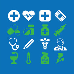 Medical Tools Icons Set, Healthcare and Hospital Equipment, Stethoscope, Syringe, Thermometer, Scalpel, Vector Illustration for Medicine and Health Projects