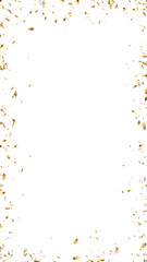 gold metallic confetti rain explosion border frame isolated on transparent background, png golden birthday party and anniversary celebration overlay vertical social media design element	