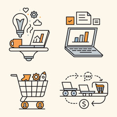 E-Commerce Website Icons Set, Online Shopping, Digital Store, Payment, Cart, Delivery, and Web Interface Vector Illustration