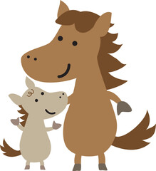 かわいい馬の親子のキャラクター
