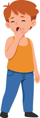 Fototapeta premium Young boy yawning tiredness gesture casual clothing vector illustration 