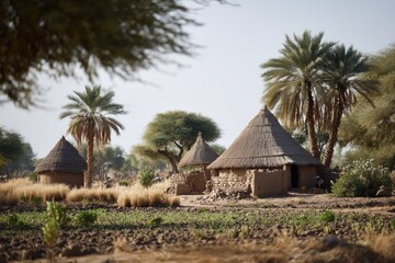 Traditional Rural Life in a Sudanese Village Scene
