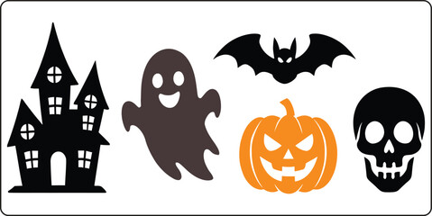 Fototapeta premium Spooky Halloween Silhouettes A Festive Collection of Classic Icons for Haunting Decorations and Celebratory Designs