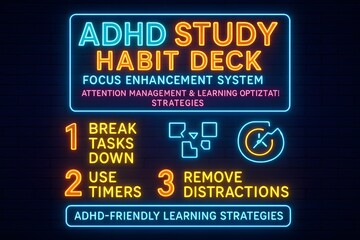 ADHD Study Habits Infographic with Focus Tips and Learning Strategies for Student Success