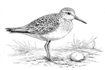 Obraz premium Detailed illustration of a shorebird with speckled plumage standing on the ground