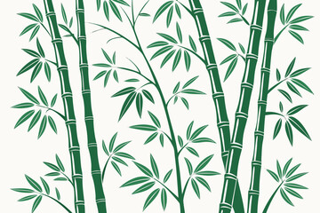 Seamless repeating pattern of stylized bamboo stalks and leaves in a natural green and brown color palette perfect for decorative backgrounds and textile designs