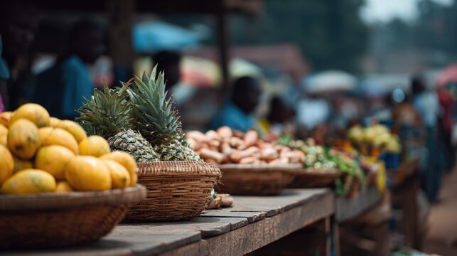 Colorful Sierra Leone Street Market Under Bright Sky
