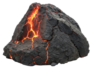 Lava rock with glowing cracks, representing volcanic activity and natural phenomena. texture and color highlight intense heat and geological
