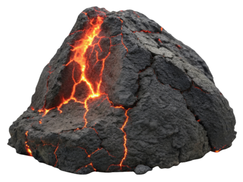 Lava rock with glowing cracks, representing volcanic activity and natural phenomena. texture and color highlight intense heat and geological