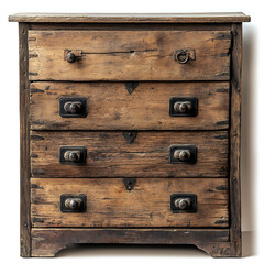 Vintage Wooden Chest: A weathered wooden chest of drawers, showcasing rustic charm with visible grain, metal hardware, and a sense of timeless craftsmanship.