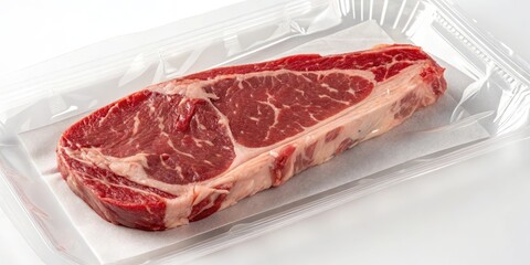 Fototapeta premium Vacuum sealed fresh beef sirloin steak ready for cooking, beef, fresh, sirloin, steak, vacuum sealed, food, meat, raw