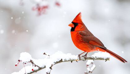 Red Cardinal in Winter Snow