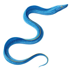 Obraz premium Vibrant blue eel with sleek, elongated body and distinct head, showcasing shimmering scales and playful expression