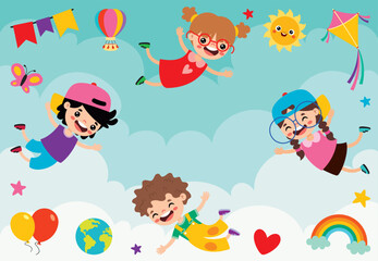 Obraz premium Group Of Happy Cartoon Kids