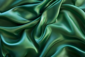 Fototapeta premium Smooth green satin fabric texture in soft light. Neural network AI generated