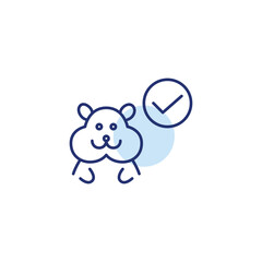 Hamster and checkmark, safe pet products and health. Pixel perfect, editable stroke vector icon