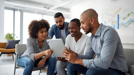 Diverse Colleagues Reviewing Tablet