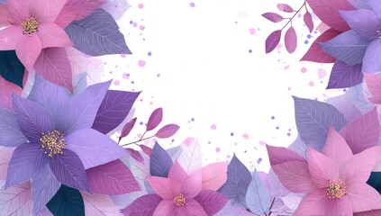Elegant floral background with pink and purple blooms and copy space