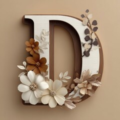 Elegant floral letter d in brown and beige with artistic design