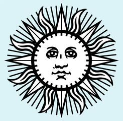 Sun with rays in a vintage style, perfect for various design projects